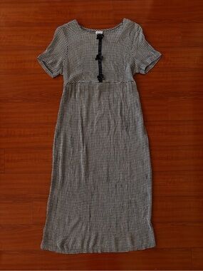Classic Black & White Gingham Short Sleeve Midi Dress